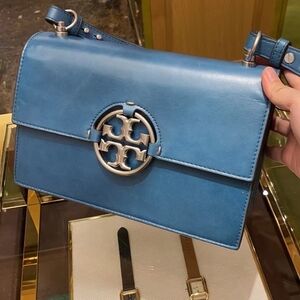 Tory Burch Miller Blue Crossbody Bag Large with Silver Accent
